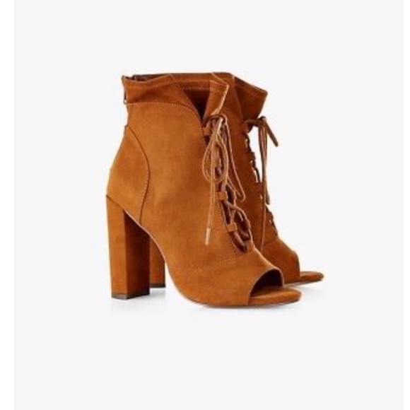 Express Lace-Up Slouchy Peep Toe Bootie Faux Suede - Picture 2 of 7
